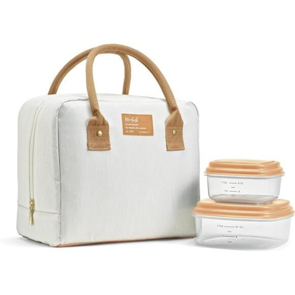 Insulated Lunch Bag for Women Large Leakproof Work Tote with Containers Ivory Wo - Picture 1 of 7